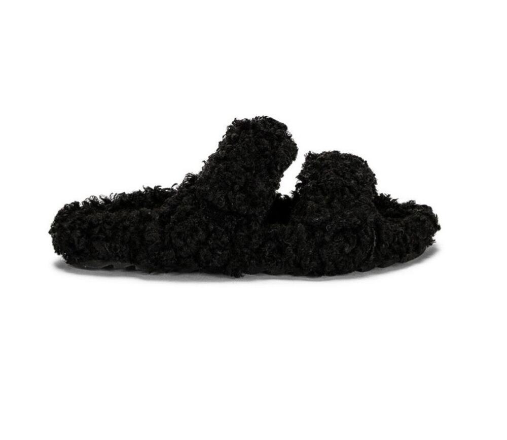 Gia Borghini Eco sandals 39 faux shearling double strap hook loop slip on flat